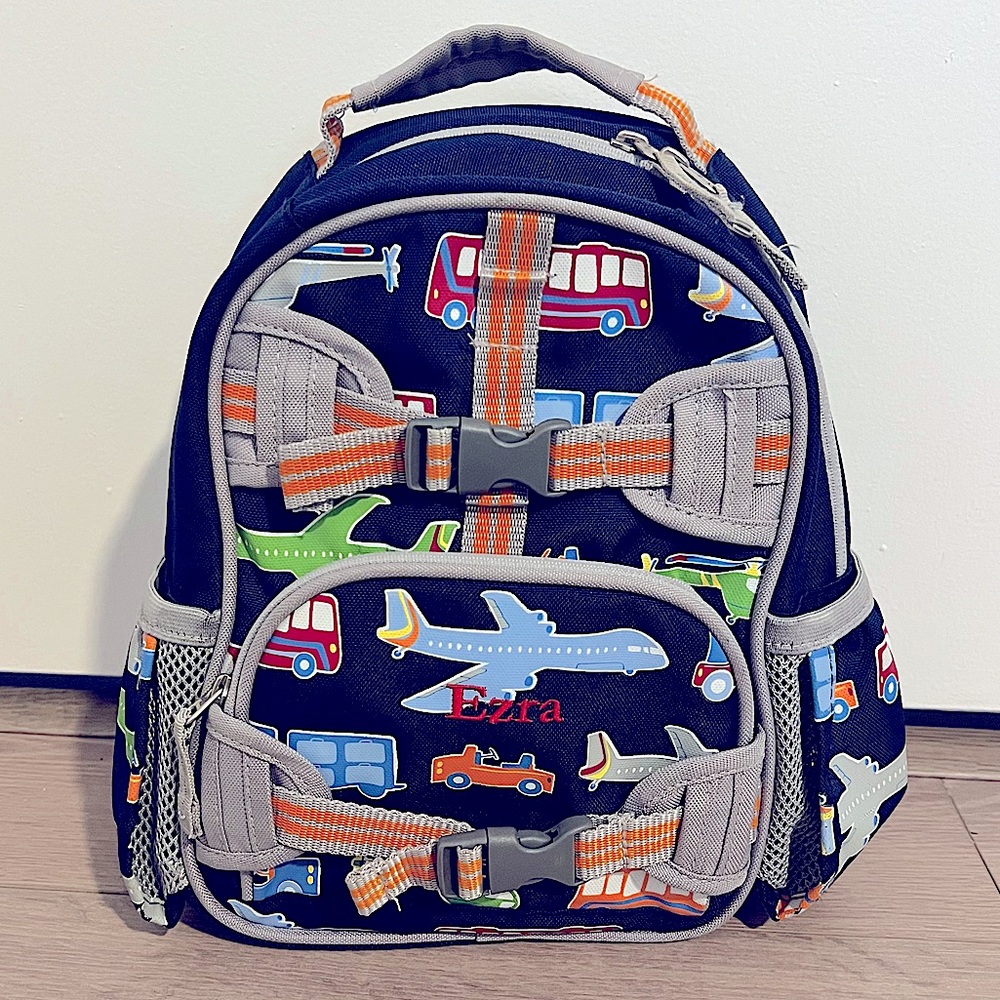 Pottery Barn Kids Backpack Mini Navy Blue Ezra Planes Cars Print